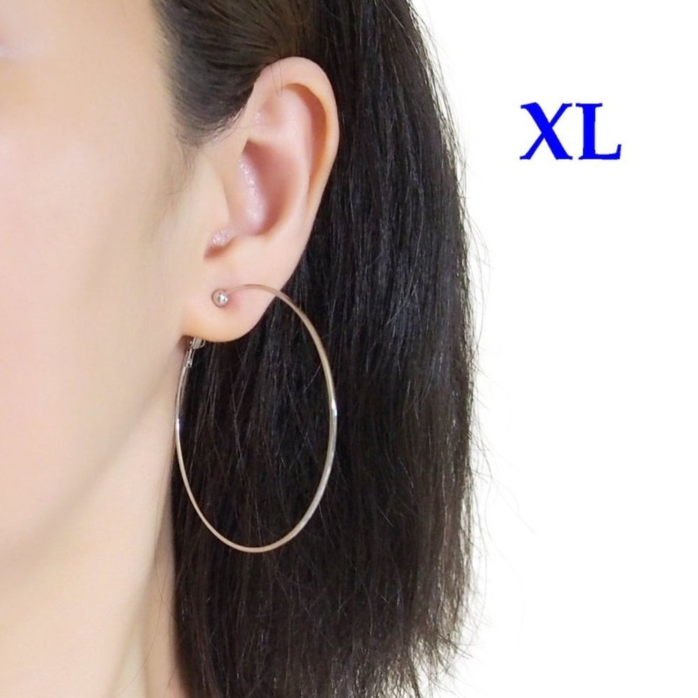 Large Silver CLIP ON hoop earrings (Etsy shop)